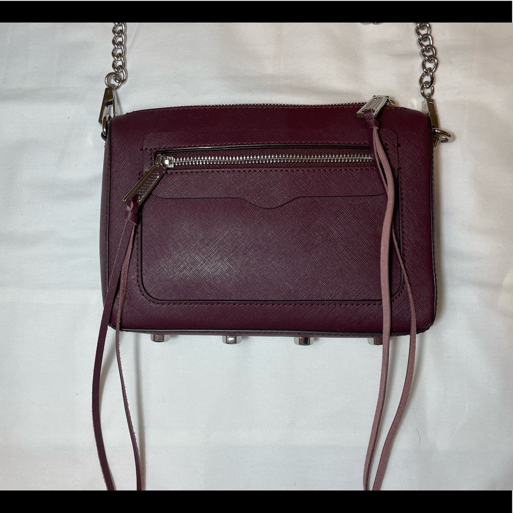 Rebecca Minkoff Burgundy Saffiano Leather Chain Zipper Purse Cross Body Bag